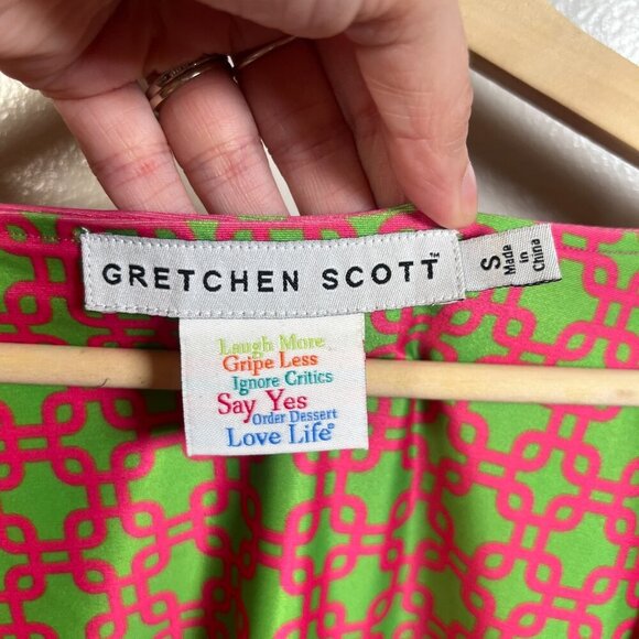 Gretchen Scott Ruched City Unchained Jersey Dress Size Small Pink Green Stretch - Picture 4 of 10